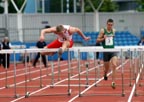 Matt Hudson (City of Sheffield) winner of the senior 110 metres hurdles, Northern Championships, Sport City, Manchester